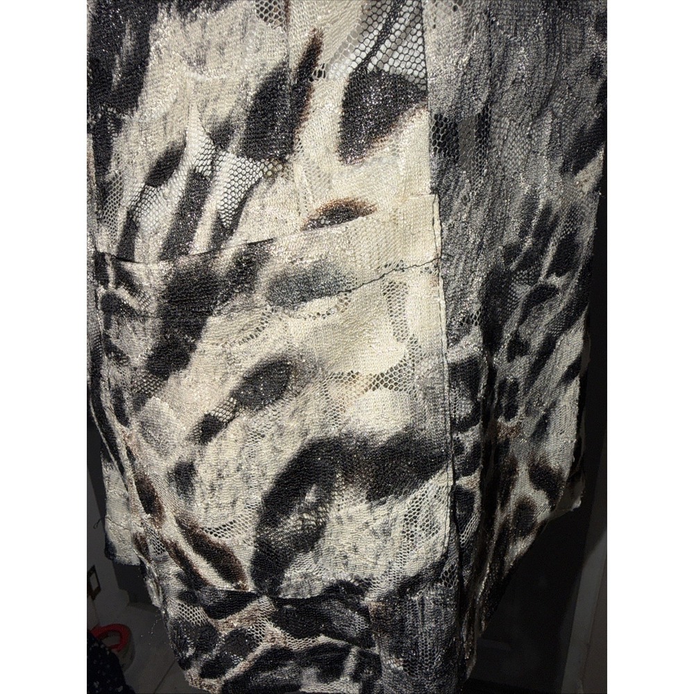 Alberto Makali Leopard Print Lace Blazer Womens L Brown Pockets Mob Wife 3/4 - Picture 8 of 11